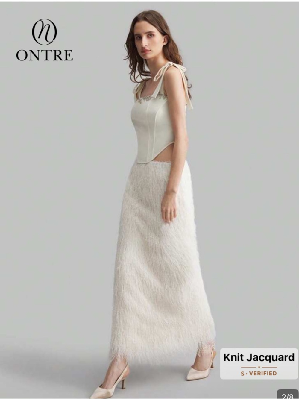 Cream Fringe Maxi Skirt - Elegant Knit Jacquard